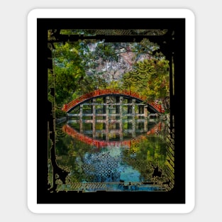 Japanese Garden Red Bridge Water Trees Collage Art 87 Sticker